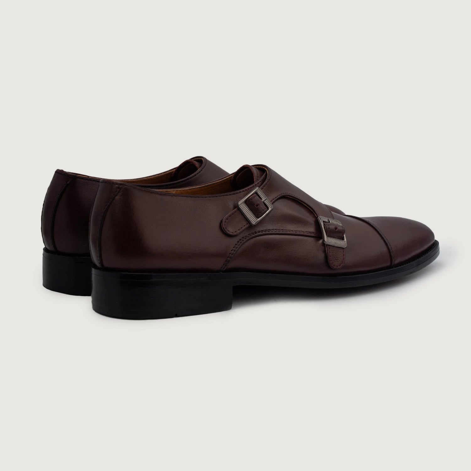 Boston Double Monk Strap Maroon Leather Shoes For Men - The 