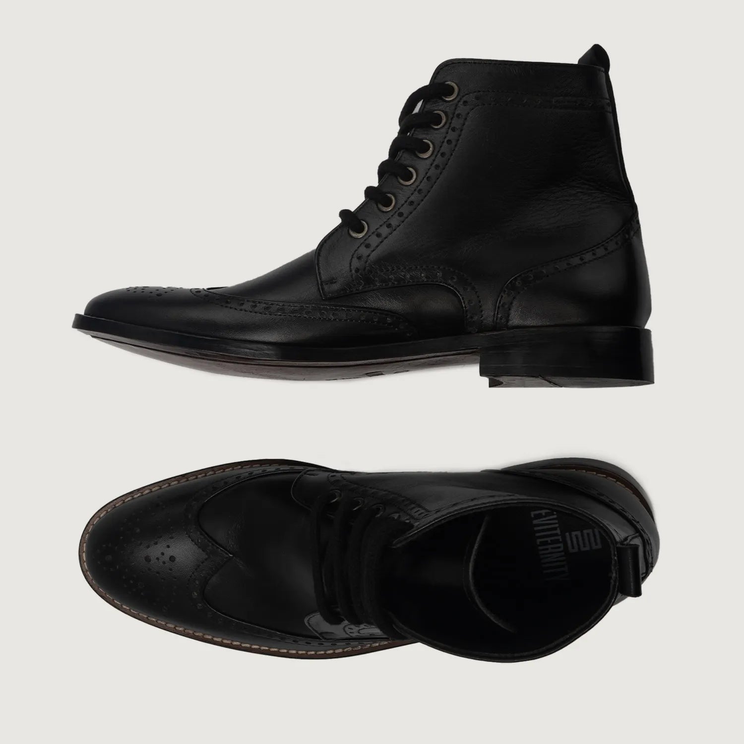 DuoBoots UK Men’s EU 43 Black Leather Brogue Lace Up Ankle Boots Black Amphibious Brogue Boots main image 2