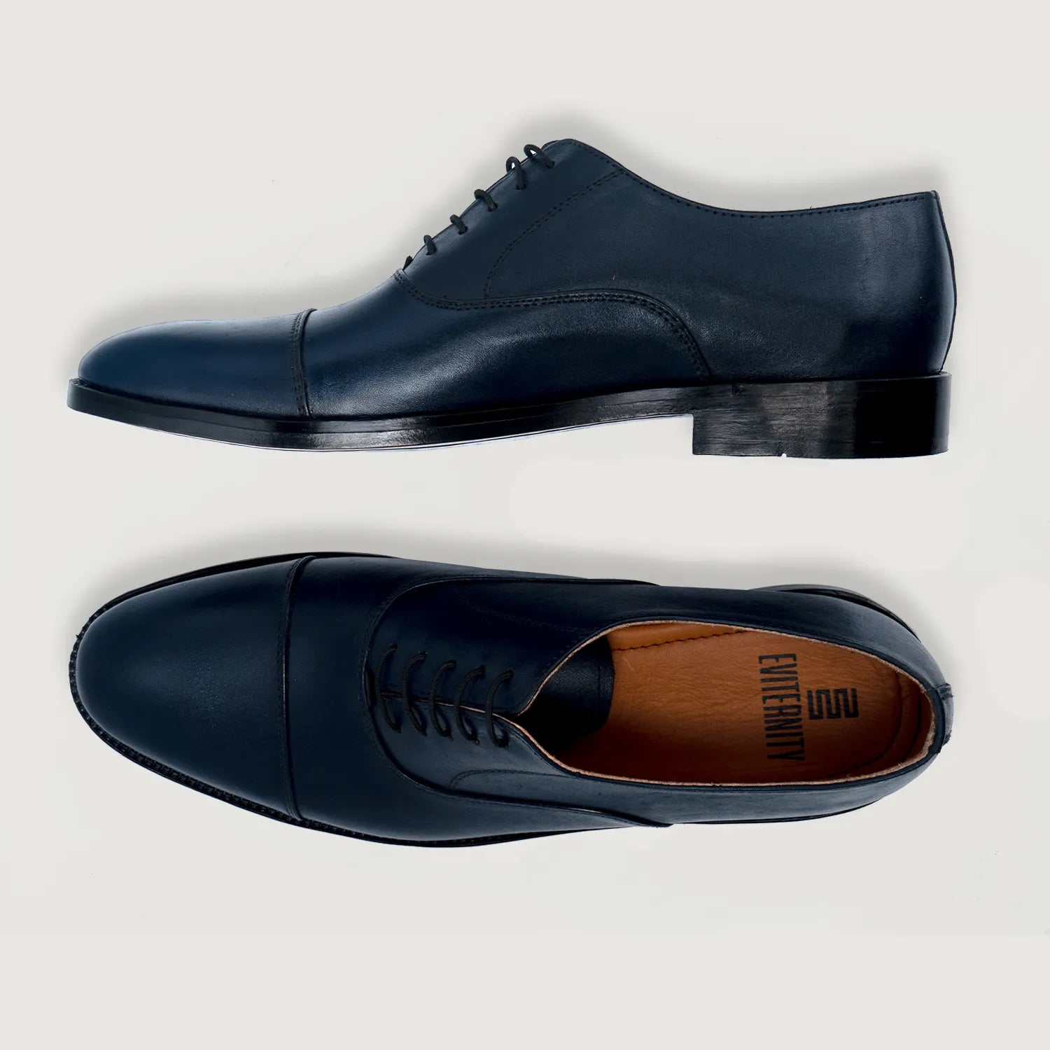 Black Leather Blue Boxer Oxford Shoes with Polished Finish and Textured Sole Professor Oxford Midnight Blue Leather Shoes For Men - The  main image 4