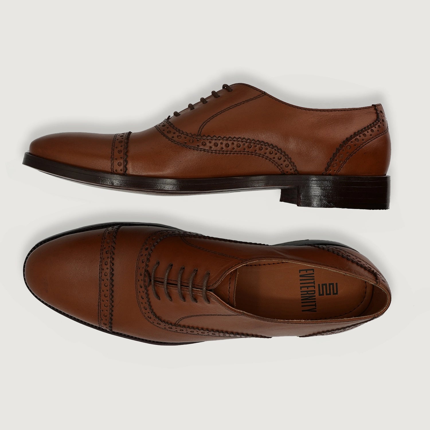 Men\'s Tan Leather Brogue Oxford Dress Shoes Elegant Cognac Brogue Oxford Dress Shoes – HolloShoe main image 3