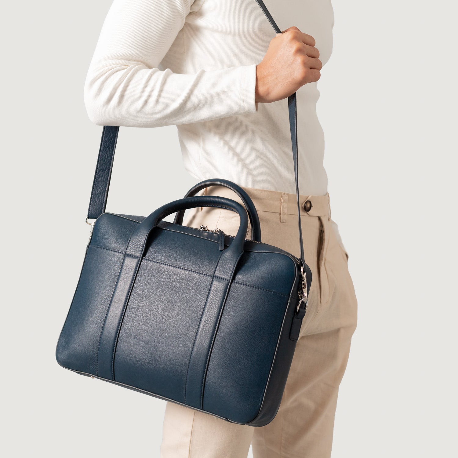 The Captain Midnight Blue Leather Briefcase For Men - The Jacket Maker