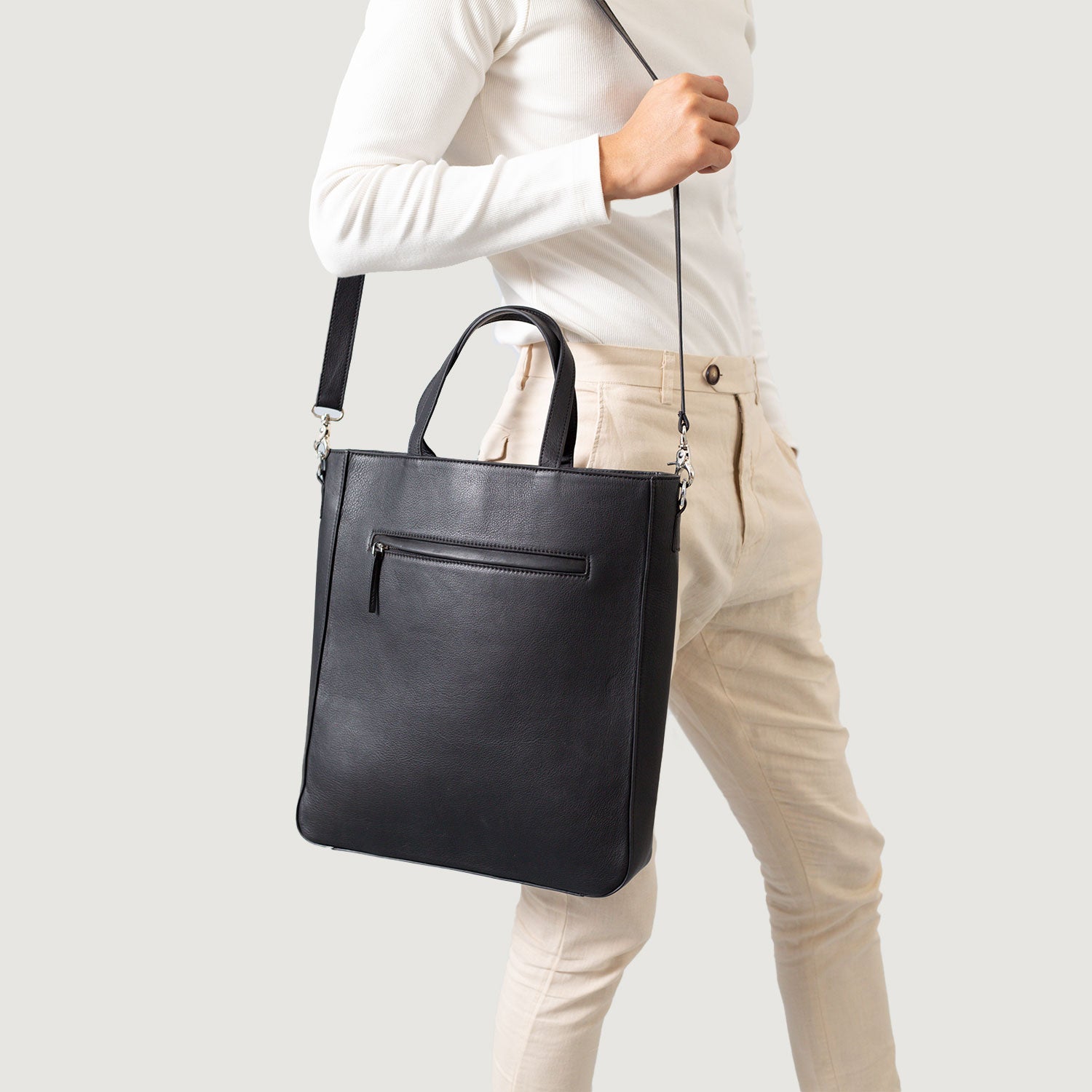 The Poet Black Leather Tote Bag For Men & Women - The Jacket Maker
