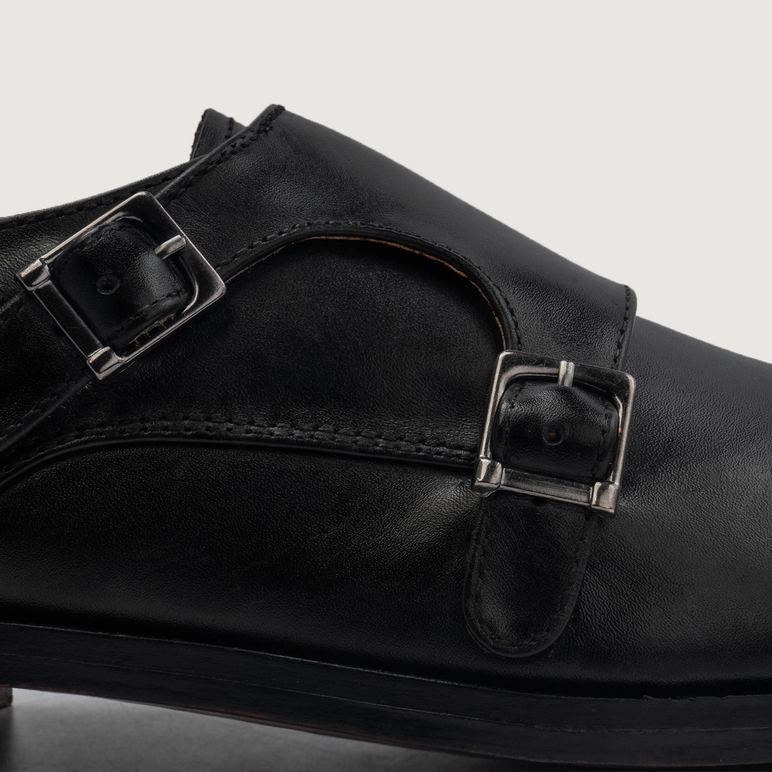 Boston Double Monk Strap Black Leather Shoes  The Jacket Maker