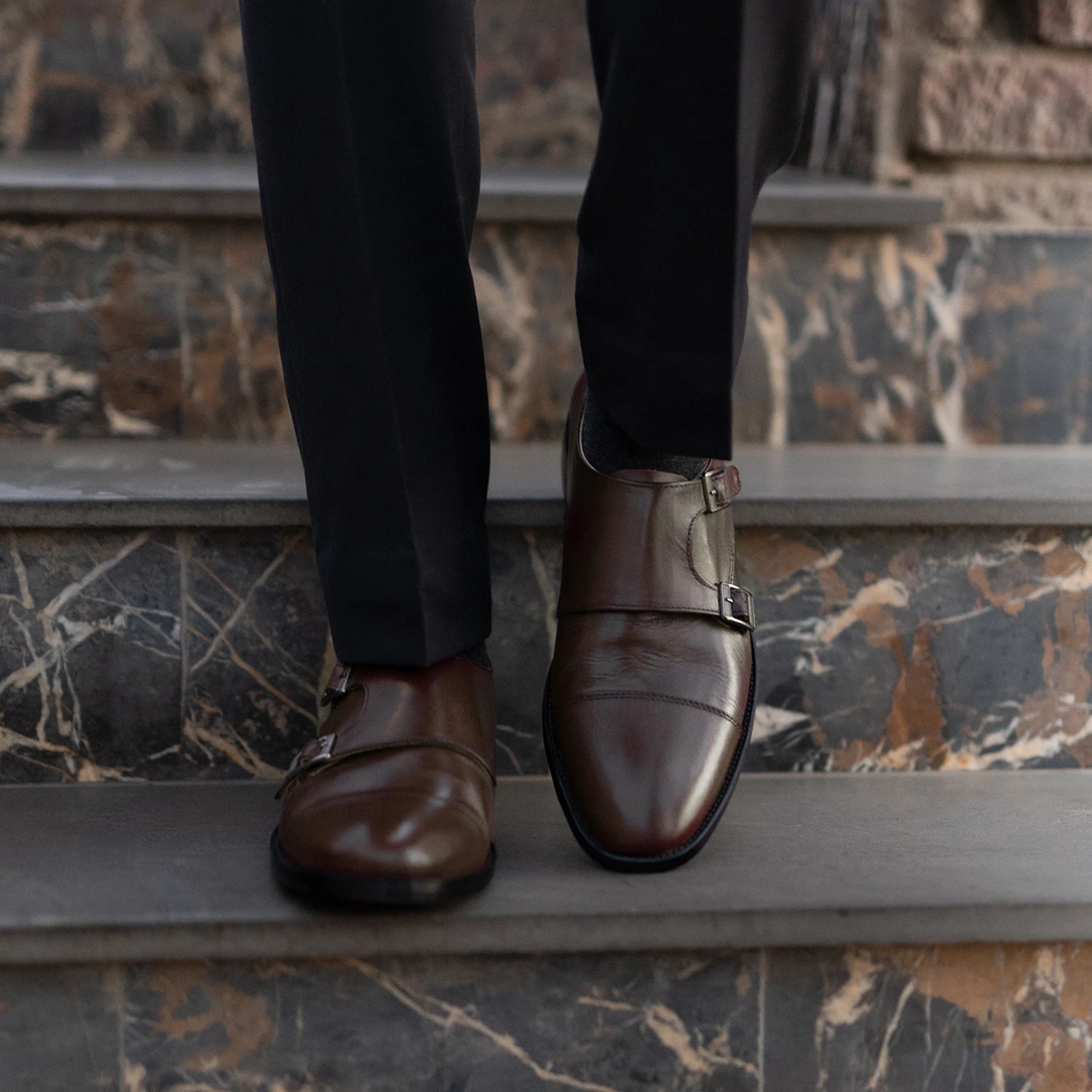 Boston Double Monk Strap Maroon Leather Shoes For Men - The 