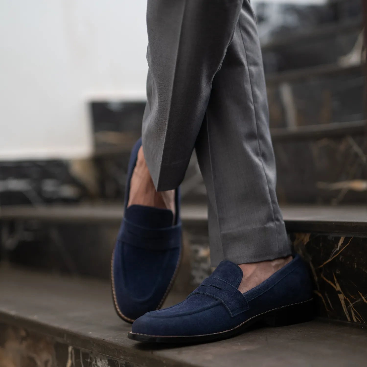 mens suede dress loafers Baxton Blue Suede Leather Loafers – The Jacket Maker