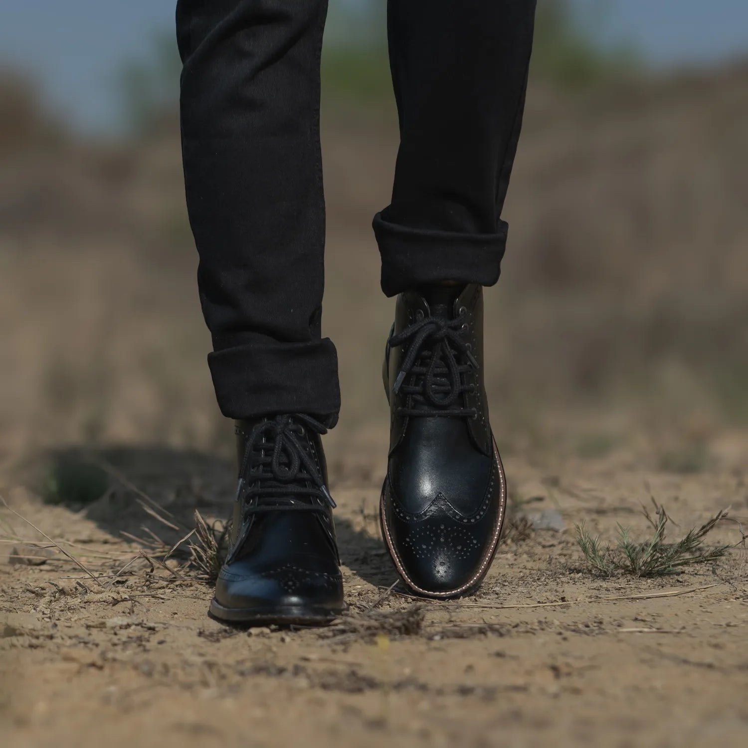 Duster Brogues Derby Black Leather Boots For Men - The 