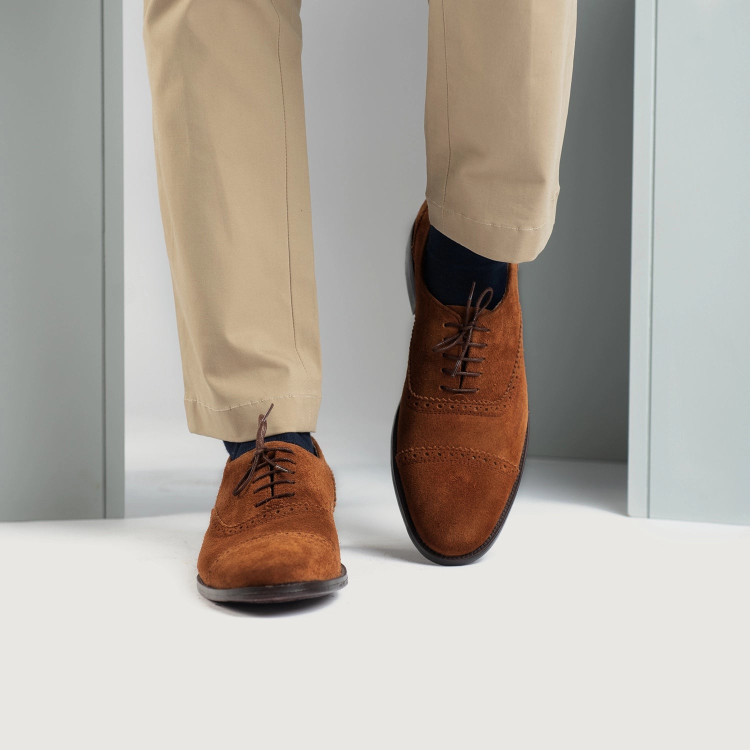 Greyson Brogues Oxford Brown Suede Leather Shoes For Men