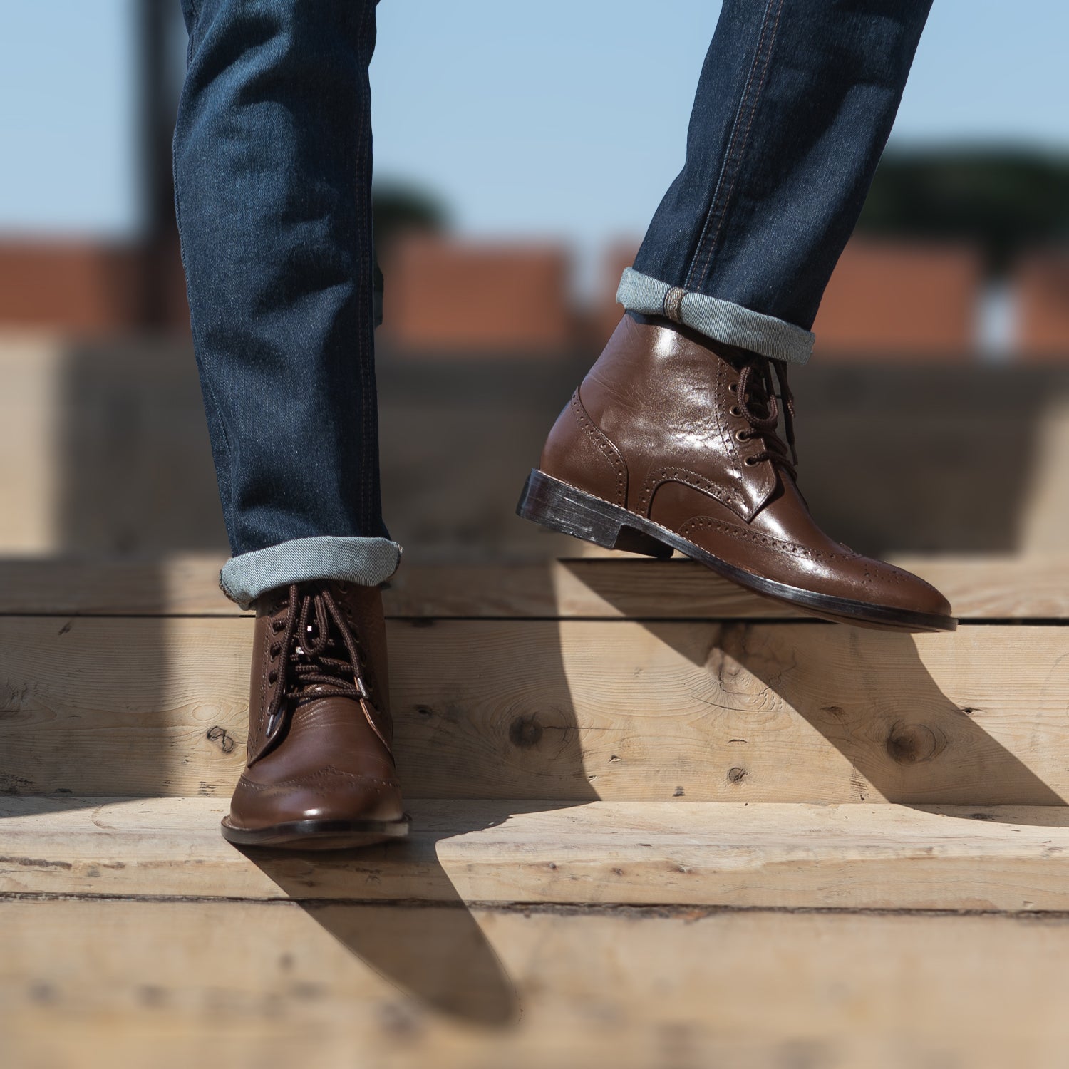 Duster Brogues Derby Brown Leather Boots For Men - The 