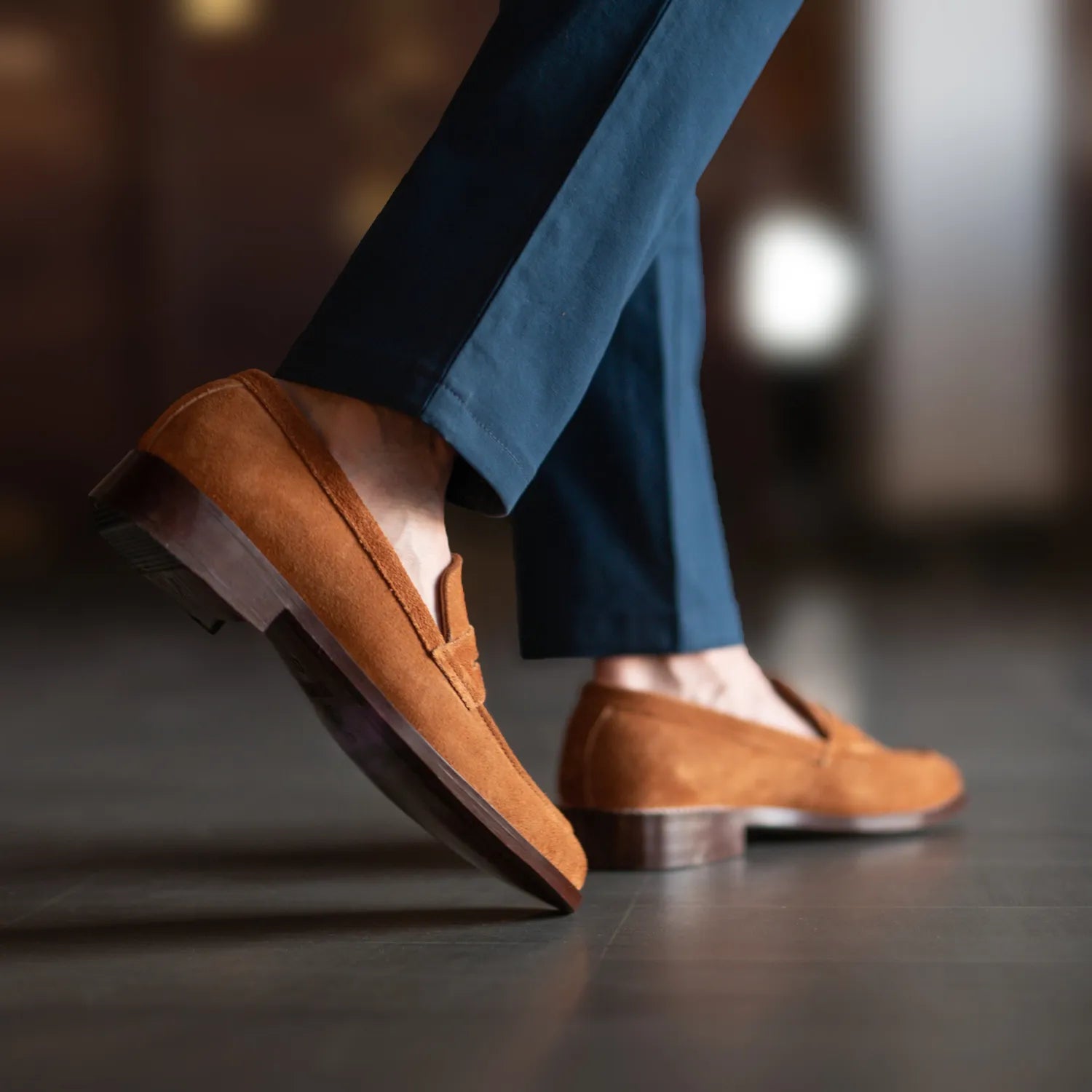 Bonton Brown Suede Penny Loafers with Leather Strap Brighton Penny Loafer // Cigar Suede – Anthony Veer main image 4