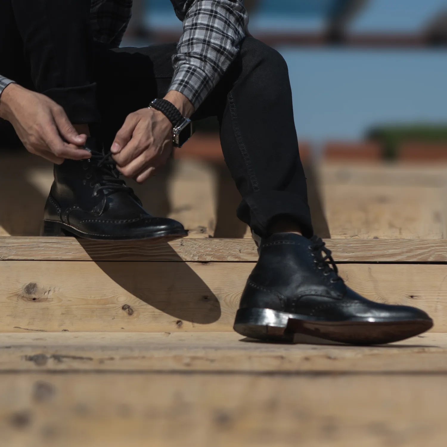 Duster Brogues Derby Black Leather Boots For Men - The