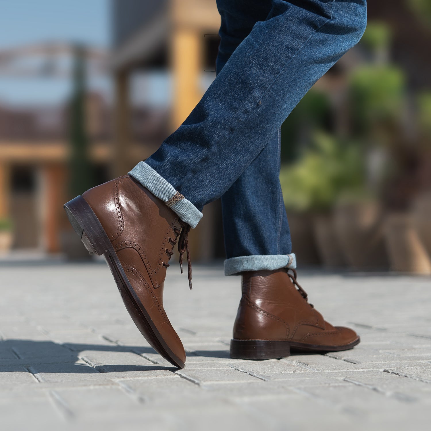 Duster Brogues Derby Brown Leather Boots For Men - The