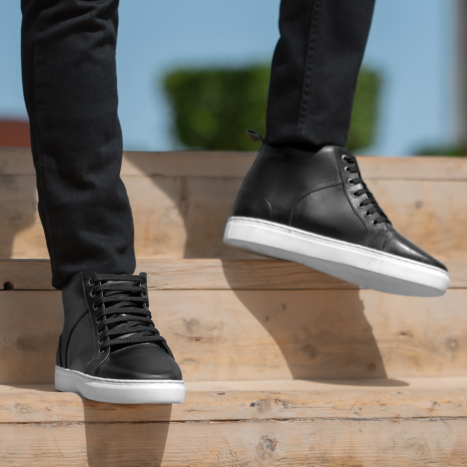 Black High-Top Sneakers with White Soles Southern Gents Mid Top Sneaker - Black – Southern Gents main image 3