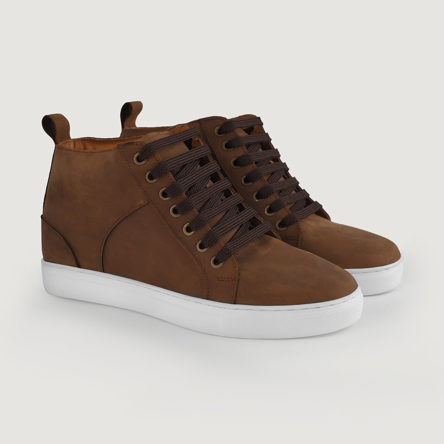 Marty High Top Pull-up Brown Leather Sneakers For Men