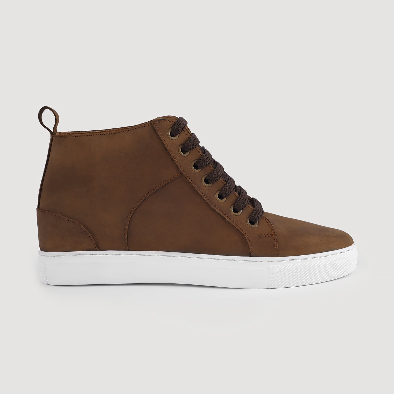 Marty High Top Pull-up Brown Leather Sneakers For Men