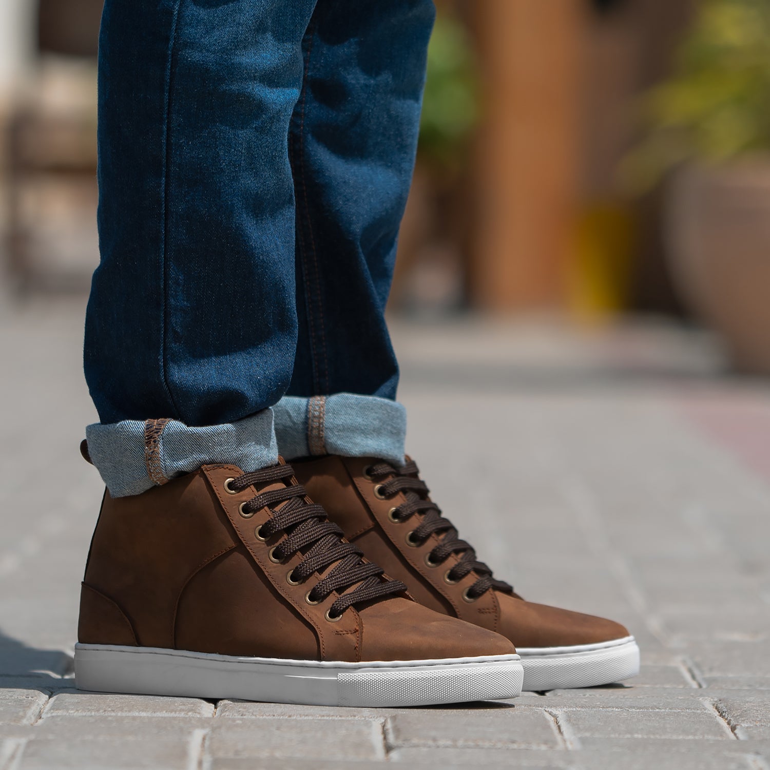 Marty High Top Pull up Brown Leather Sneakers