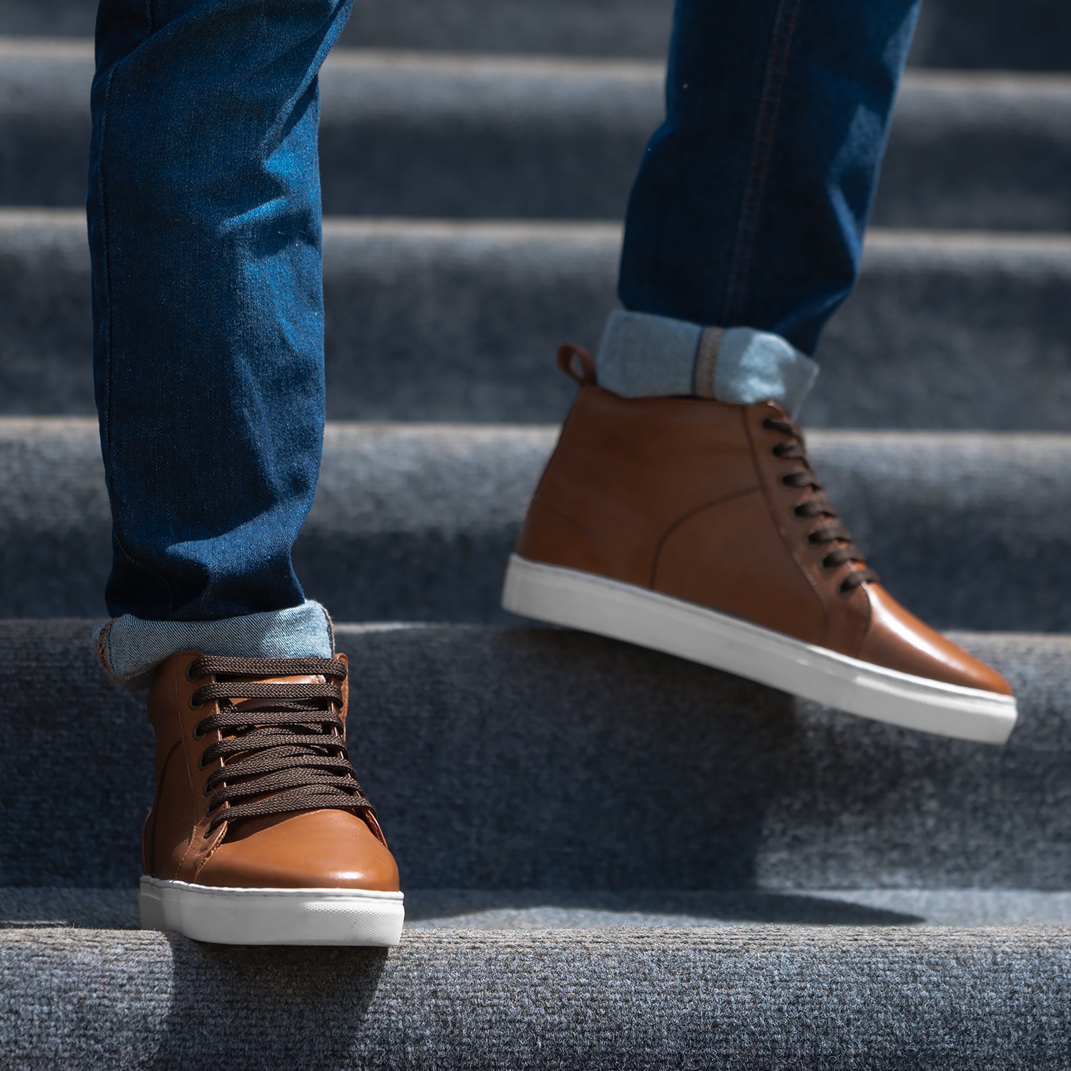Marty High Top Tan Leather Sneakers For Men - The Jacket Maker