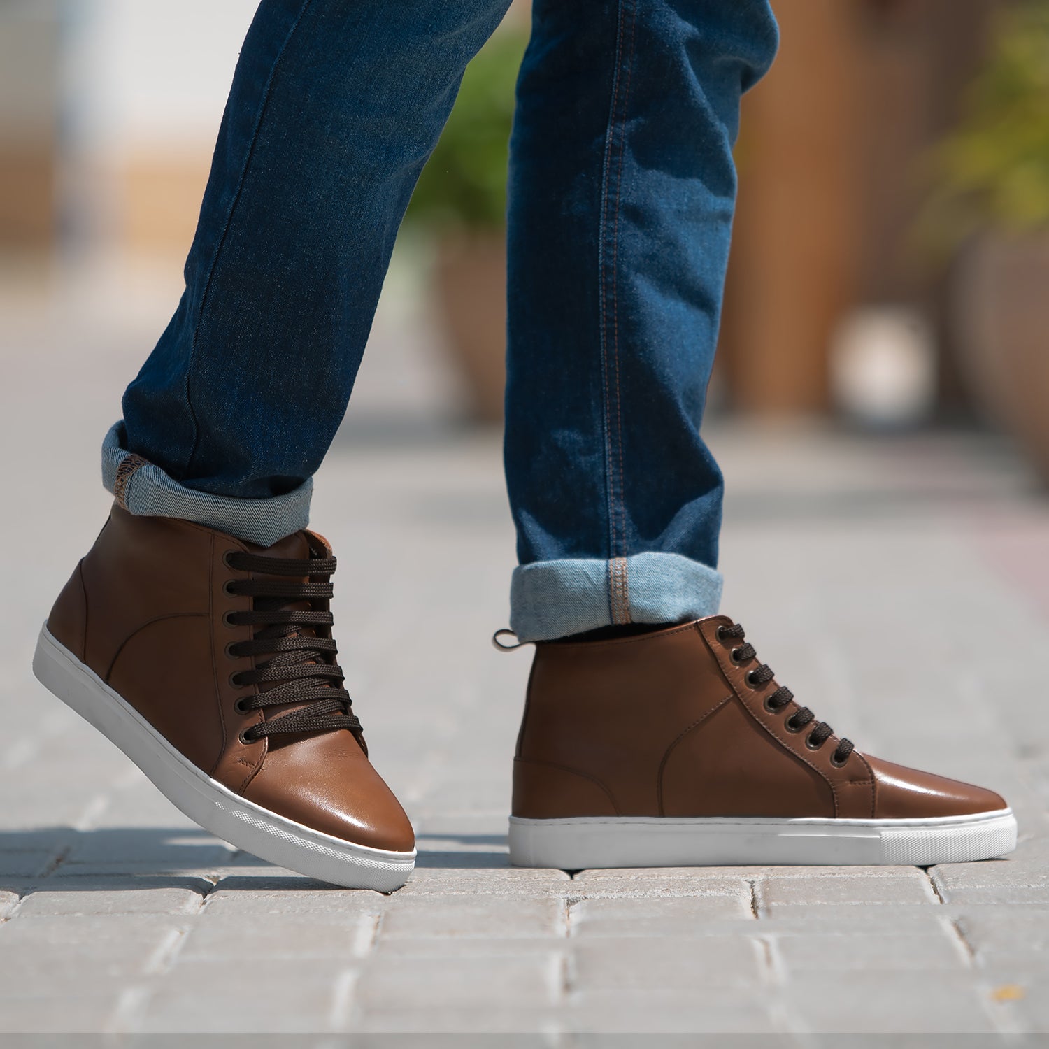 Tan High-Top Sneakers with Brown Soles Women main image 3