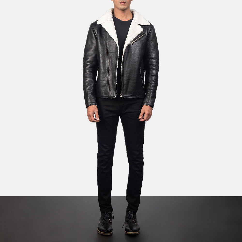 Men's Alberto White Shearling Black Leather Jacket – The Jacket Maker
