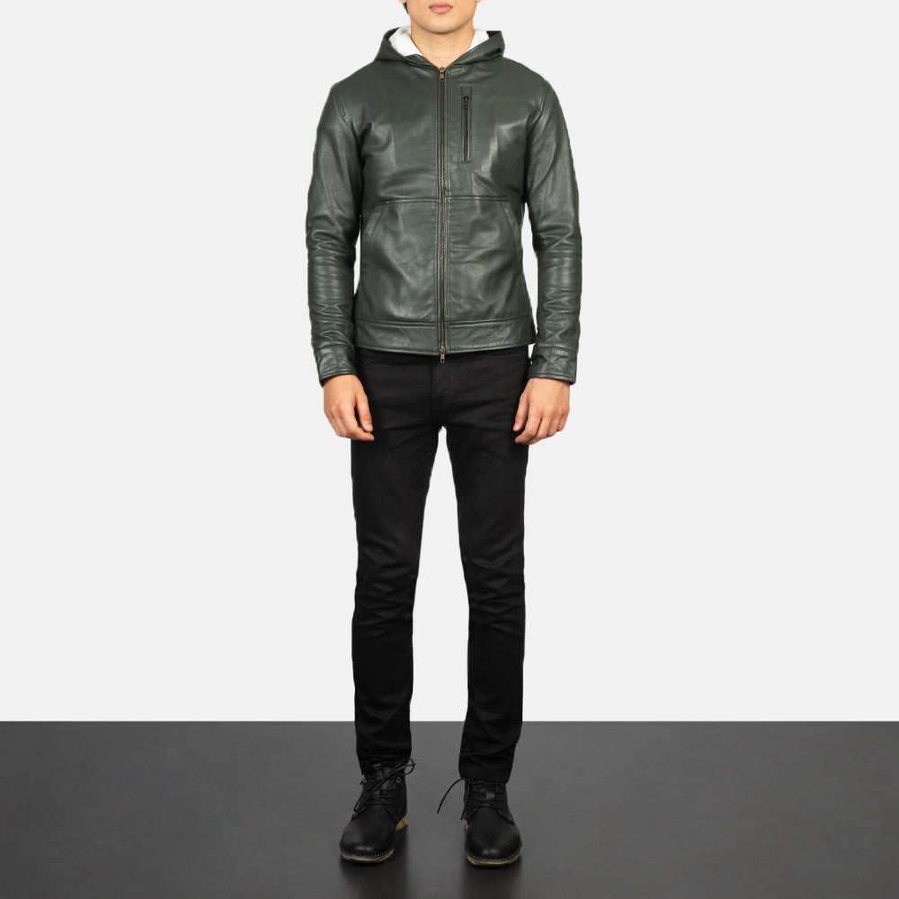 Men's Baston Green Hooded Leather Bomber Jacket – The Jacket Maker