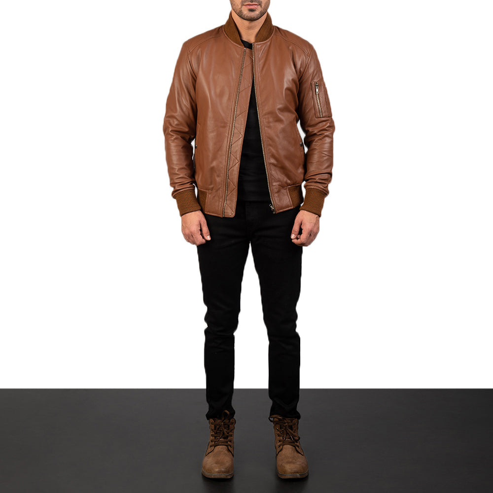 Men's Bomia Ma-1 Brown Leather Bomber Jacket – The Jacket Maker