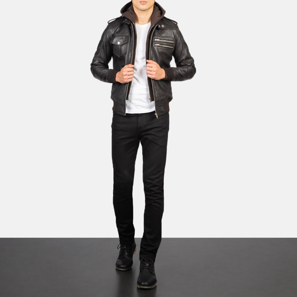 Men's Bravado Brown Hooded Leather Bomber Jacket – The Jacket Maker