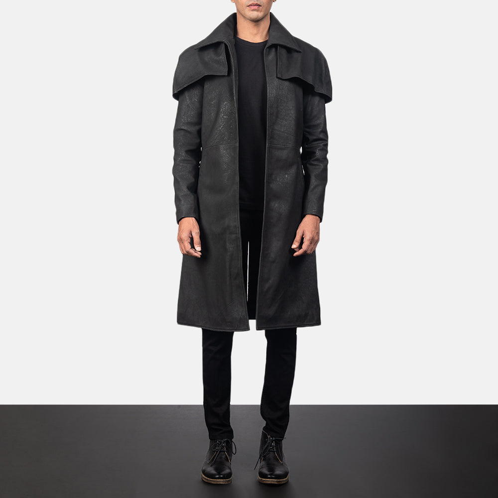 Mens Black Leather Full Length Leather Duster Buy Black Leather Duster Online In India India