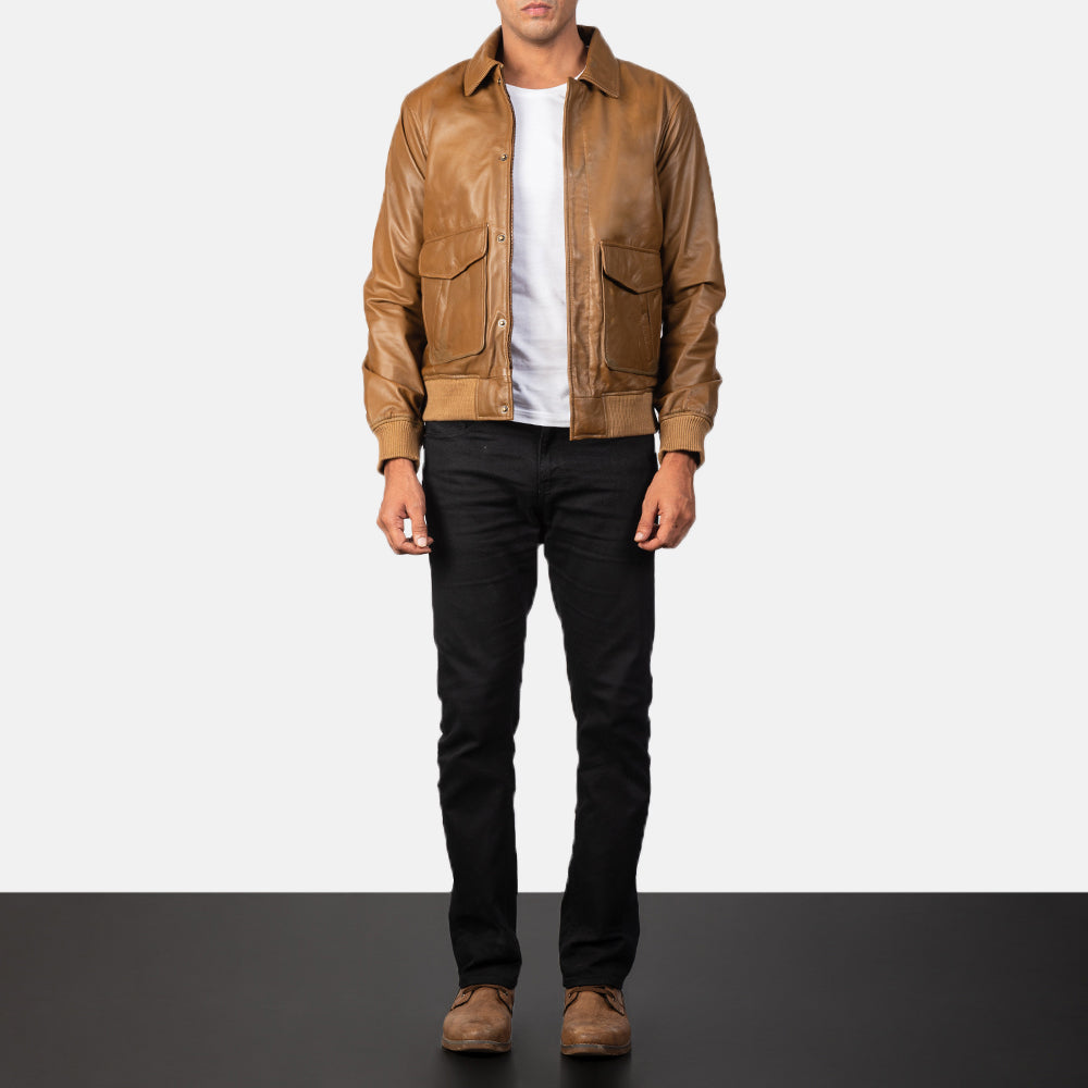 Men's Coffmen Olive Brown A2 Leather Bomber Jacket – The Jacket Maker
