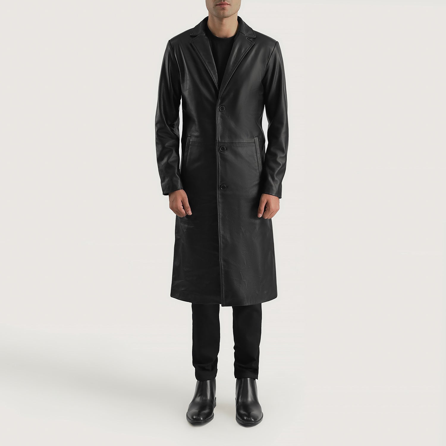 The Jacket Maker Men’s Mateo Black Leather Single Breasted Coat