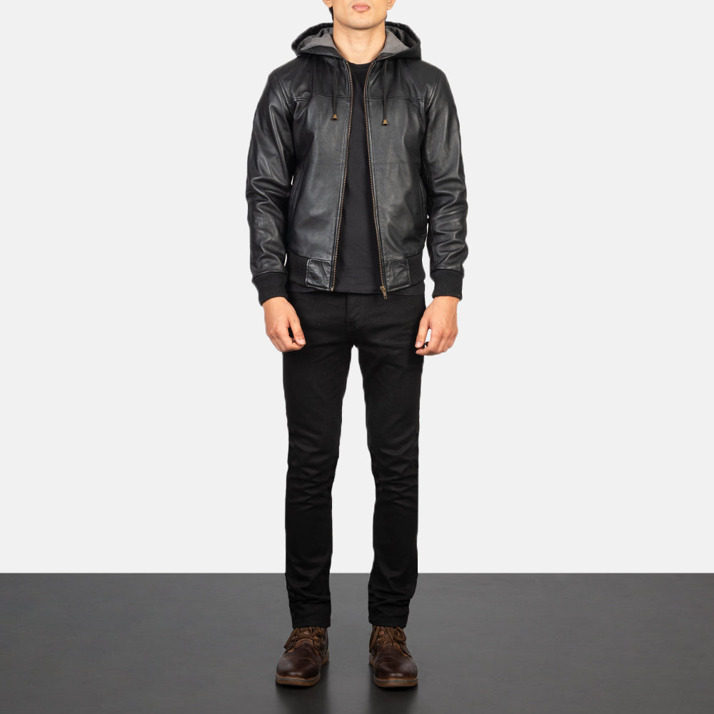 Men's Nintenzo Black Hooded Leather Jacket – The Jacket Maker