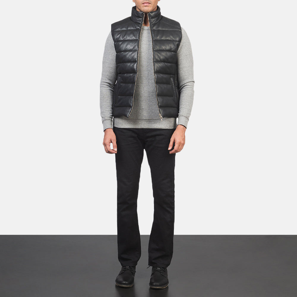 Men's Reeves Black Leather Puffer Vest – The Jacket Maker