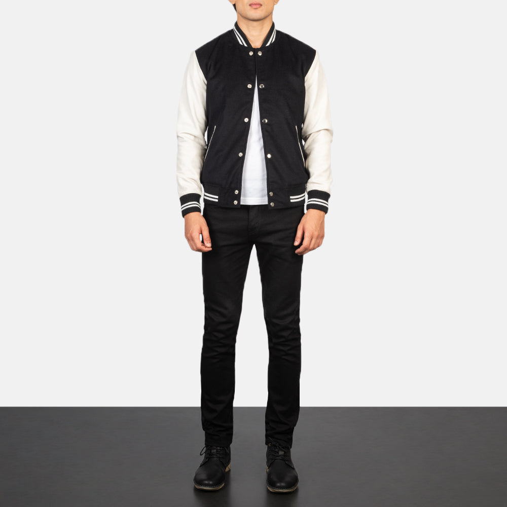 Men's Vaxton Black & White Hybrid Varsity Jacket – The