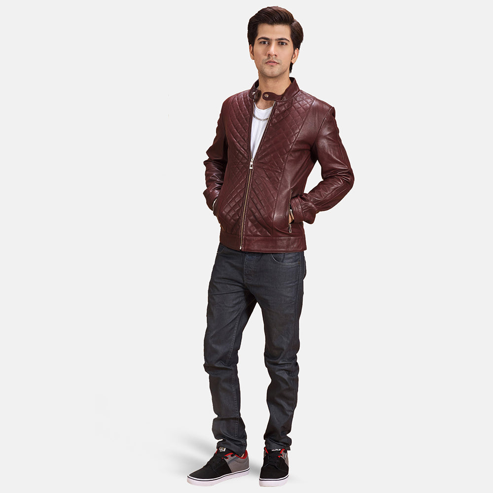 Men's Burgunn Dee Quilted Maroon Leather Biker Jacket – The Jacket