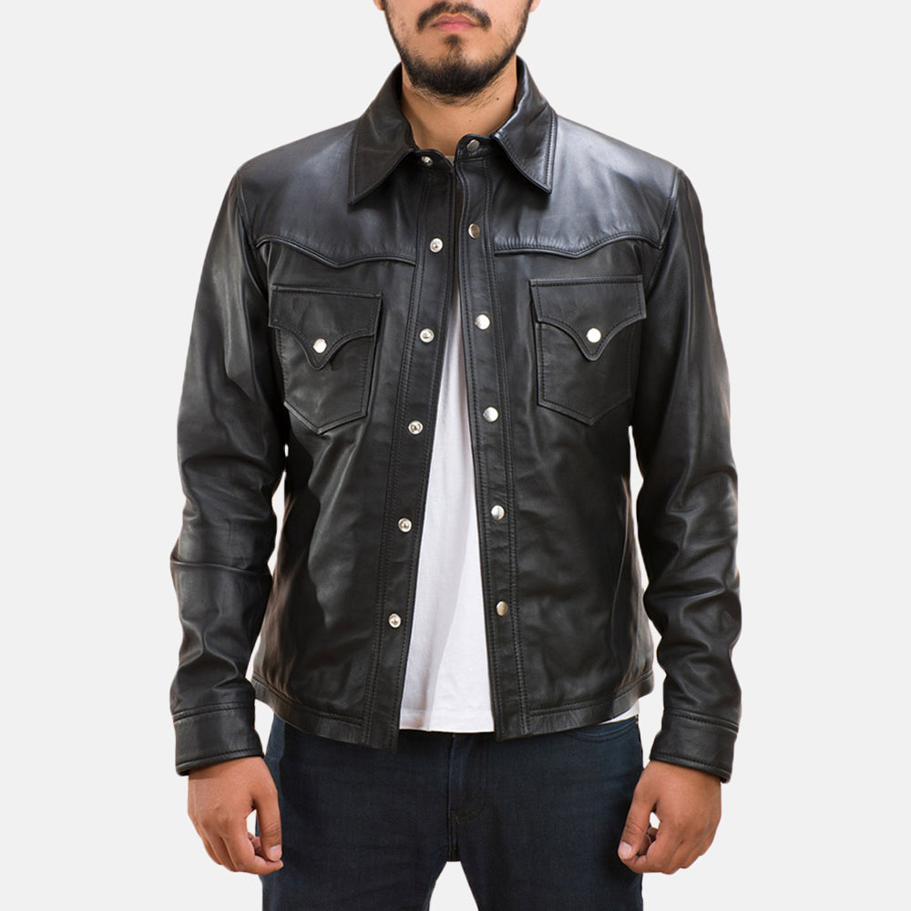 The Jacket Maker Men’s Ranchson Black Leather Shirt