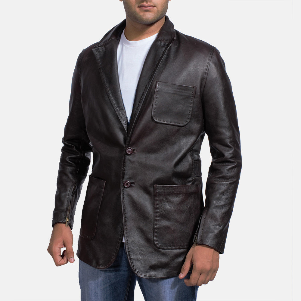 The Jacket Maker Mens Wine Black Leather Blazer The Jacket Maker Mens Wine Black Leather Blazer