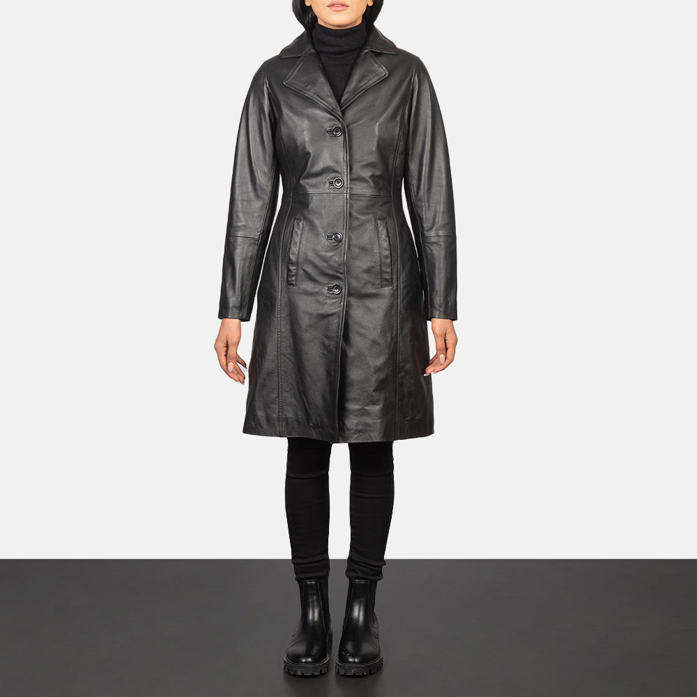 Women's Alexis Black Single Breasted Leather Coat – The