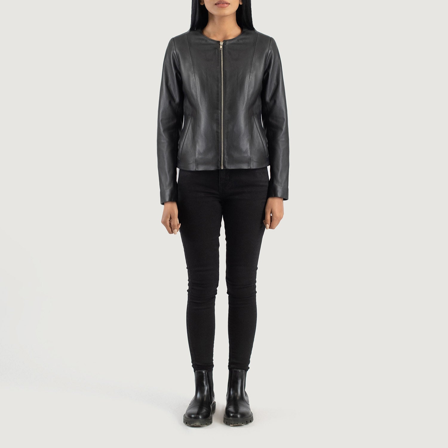 Women's Elixir Black Collarless Leather Jacket – The Jacket Maker