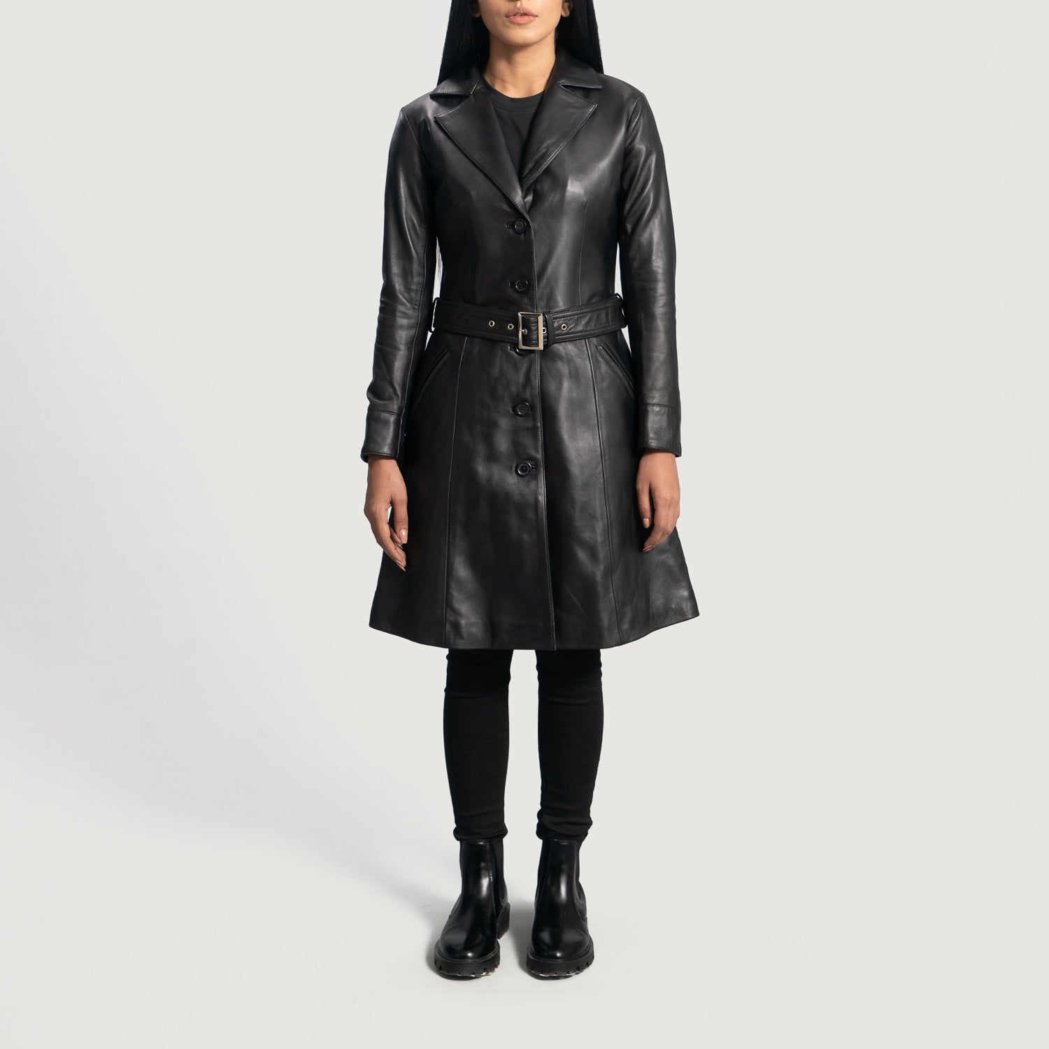 Women's Moonlight Black Leather Trench Coat – The Jacket Maker