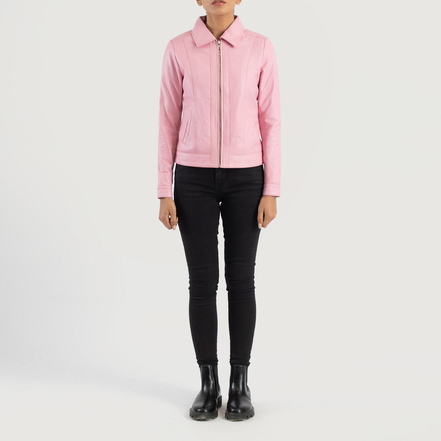 Women's Vixen Pink Classic Collar Leather Jacket – The
