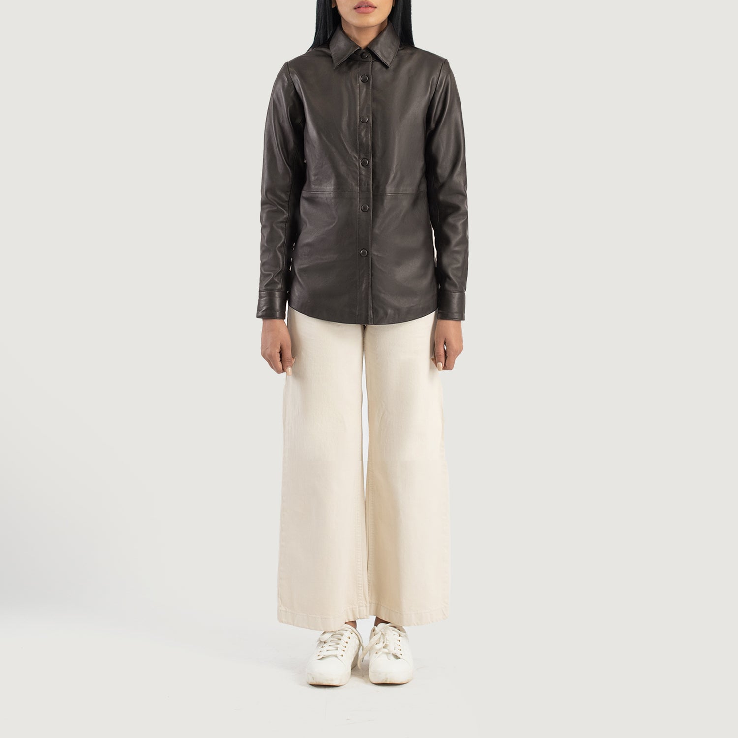 Women's Zenith Brown Leather Shirt Jacket – The Jacket Maker